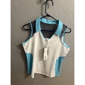 Annika by Cutter Buck Women's Size Large Sleeveless White Blue Top
